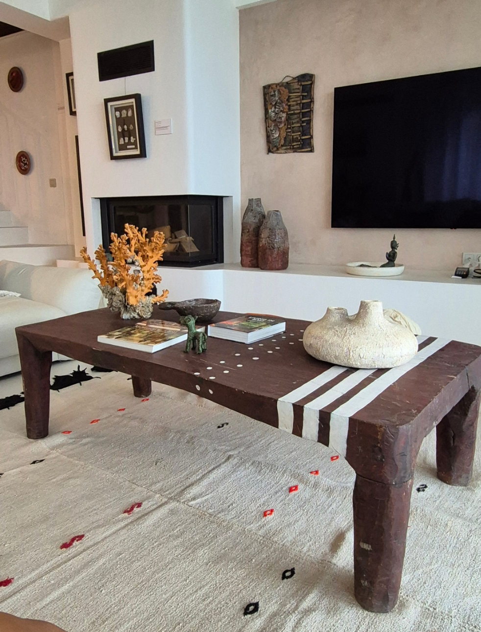 TEAK STRIPED PATTERNED RECTANGULAR COFFETABLE