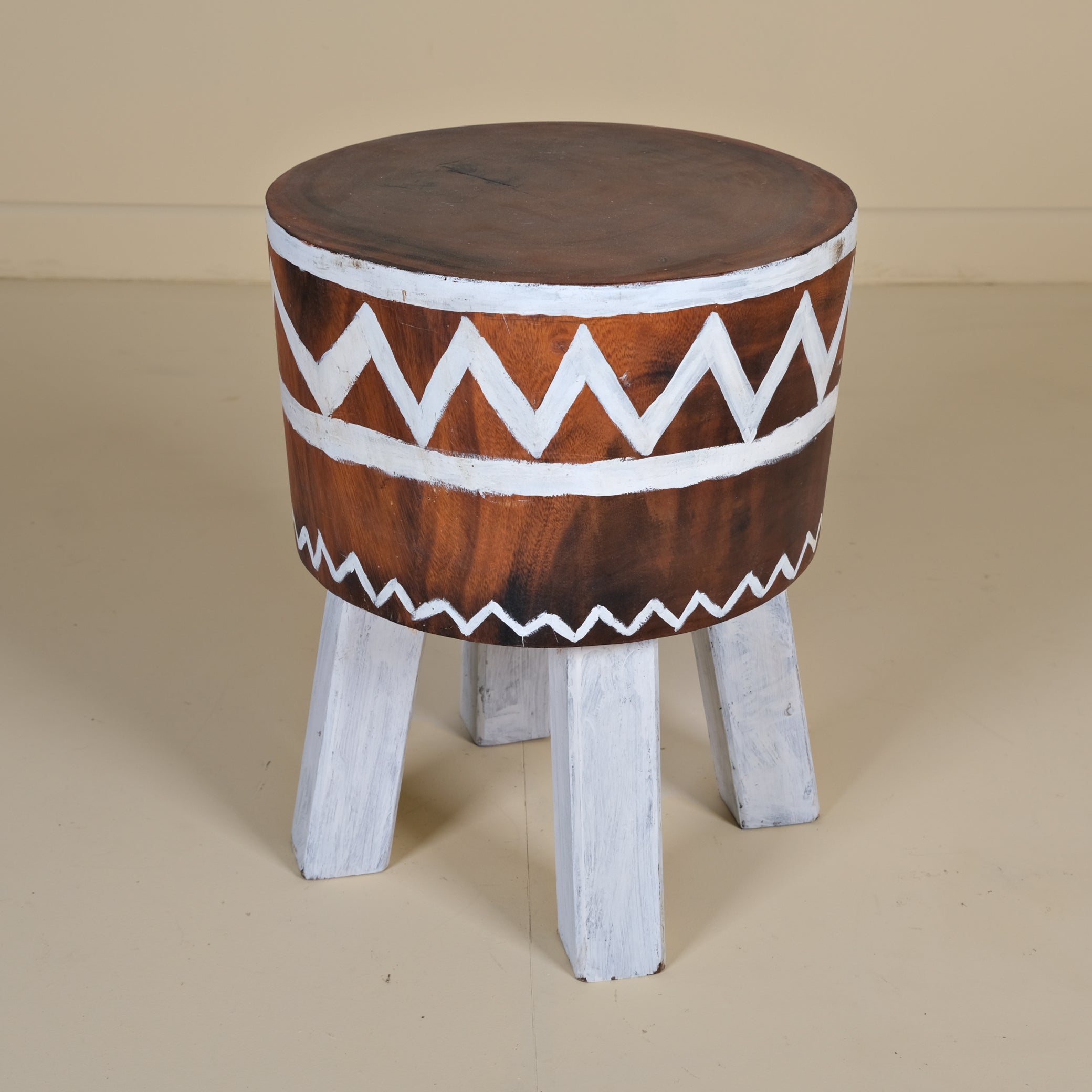 TEAK AFRICAN PATTERNED STOOL