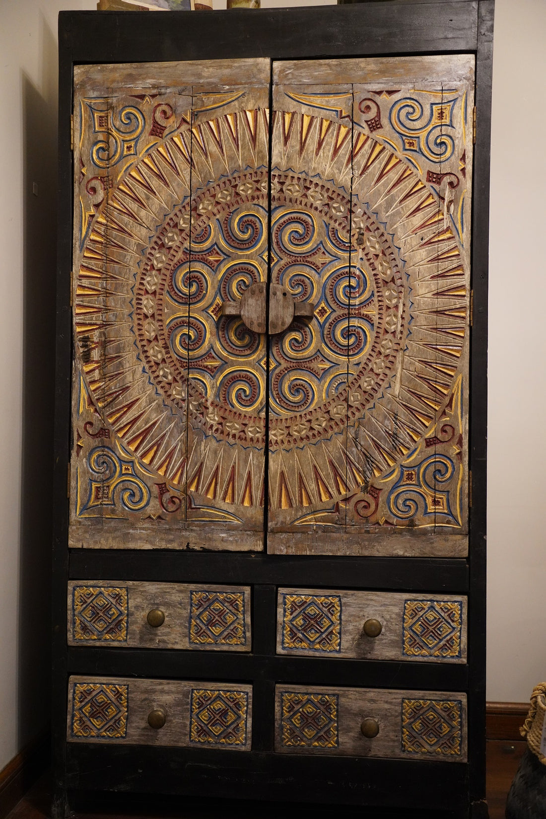 TEAK CARVED WARDROBE