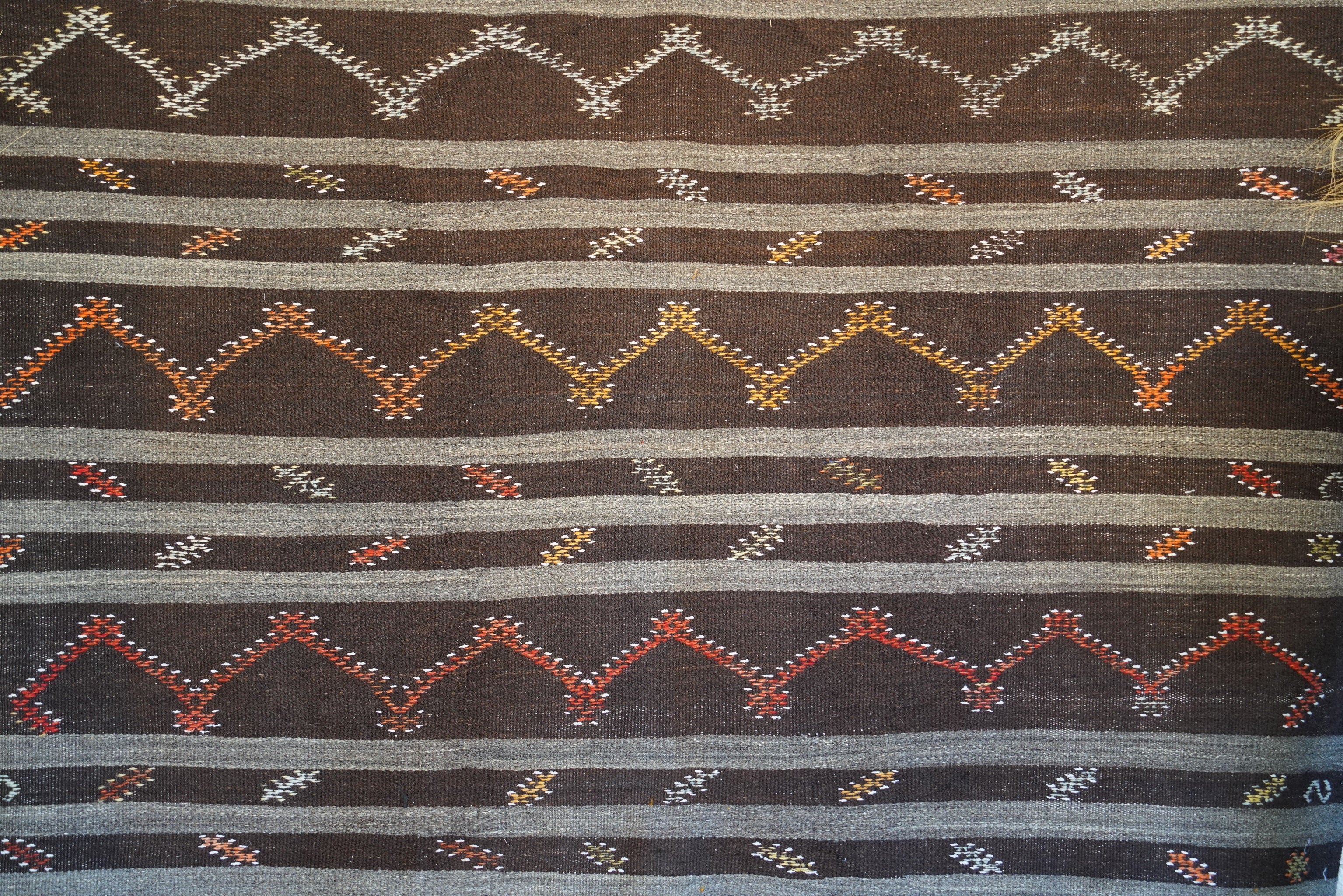 HANDWOVEN WOOL CICIM RUG (Coffee-Grey)