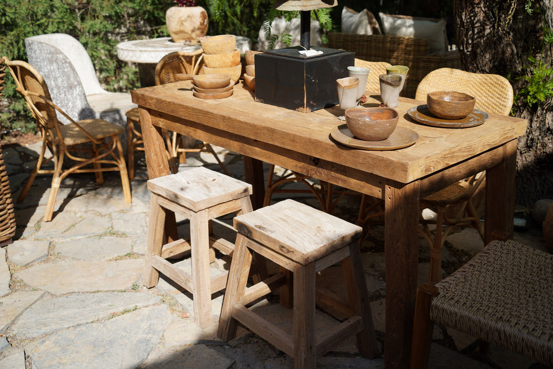 TEAK TABLE WITH STOOL