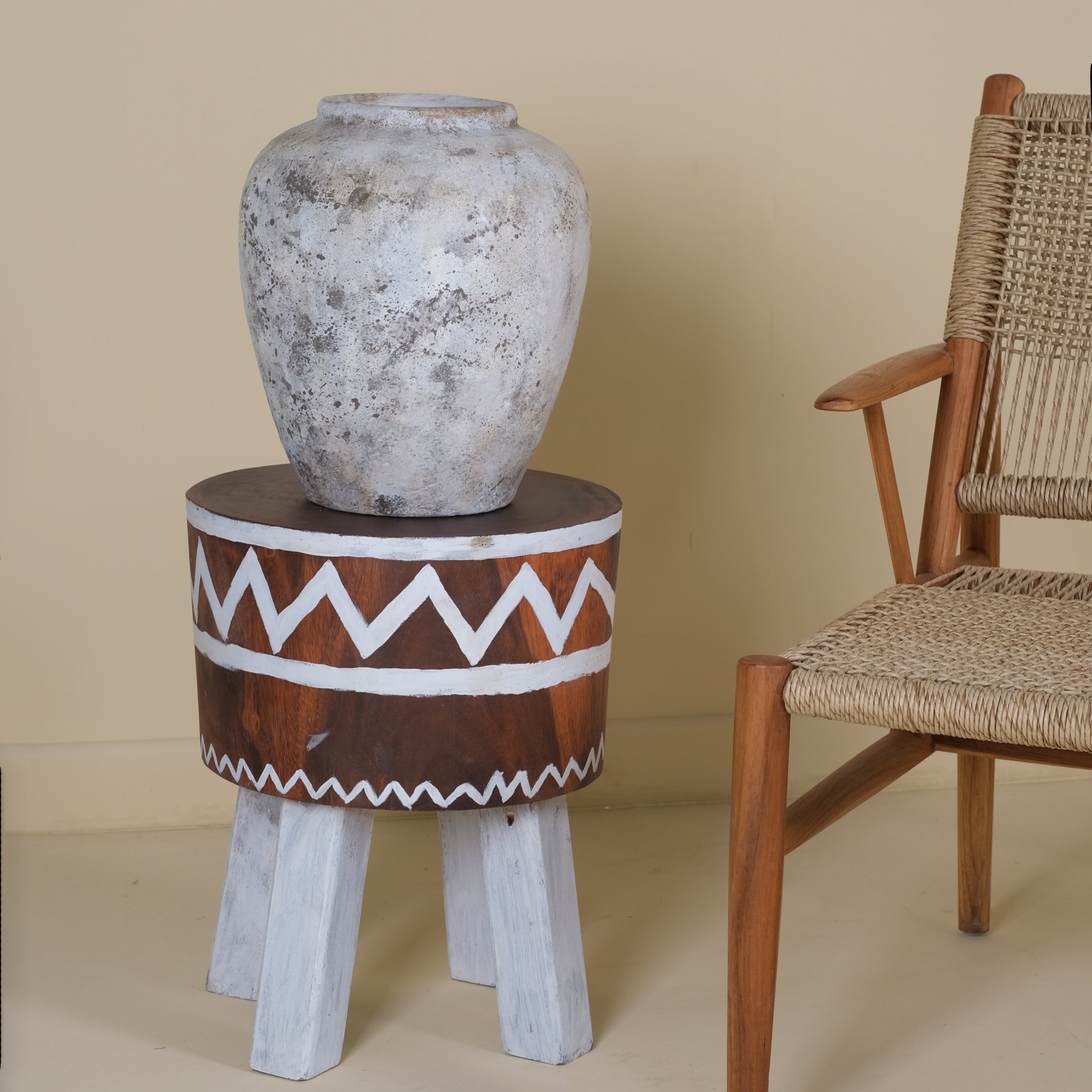 TEAK AFRICAN PATTERNED STOOL