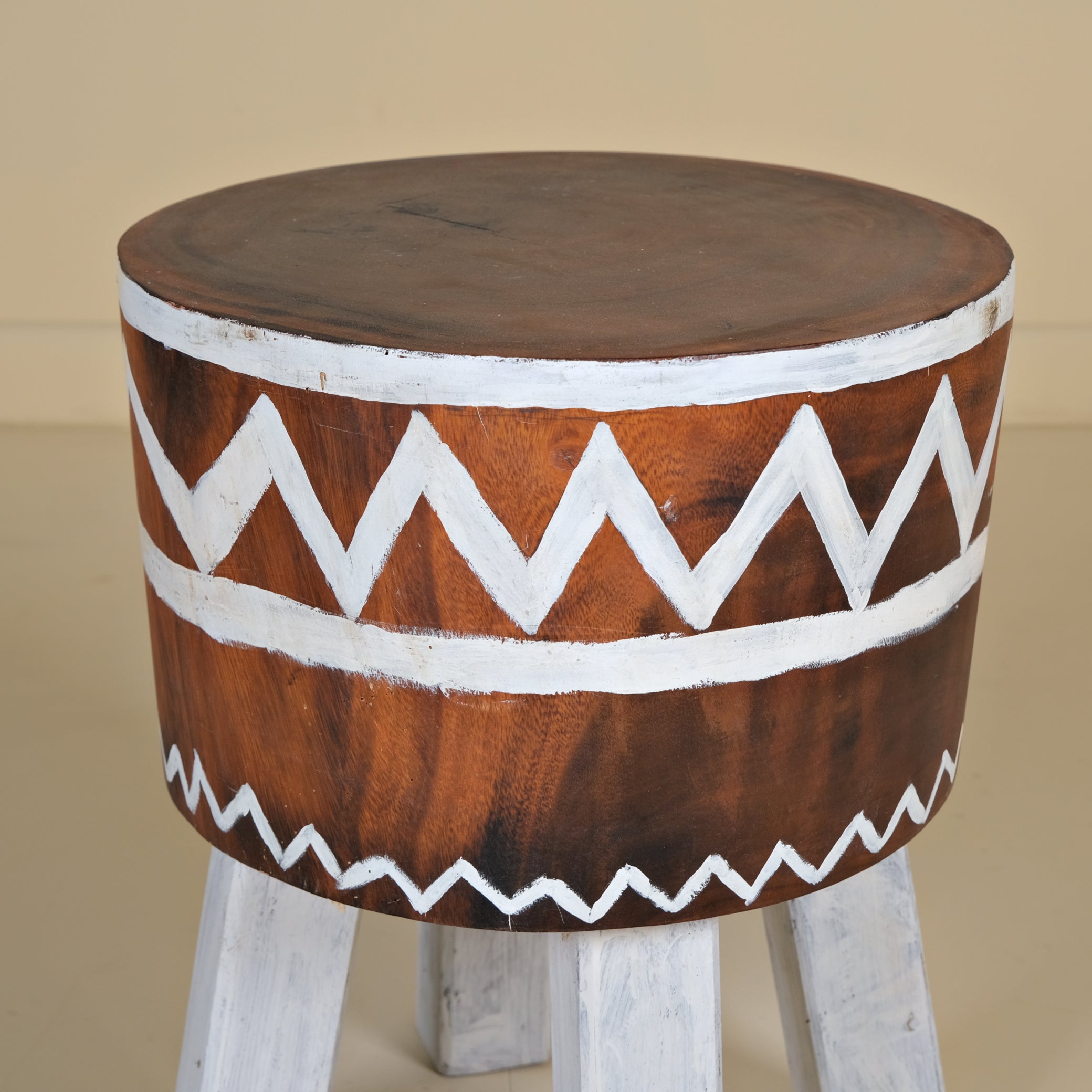 TEAK AFRICAN PATTERNED STOOL