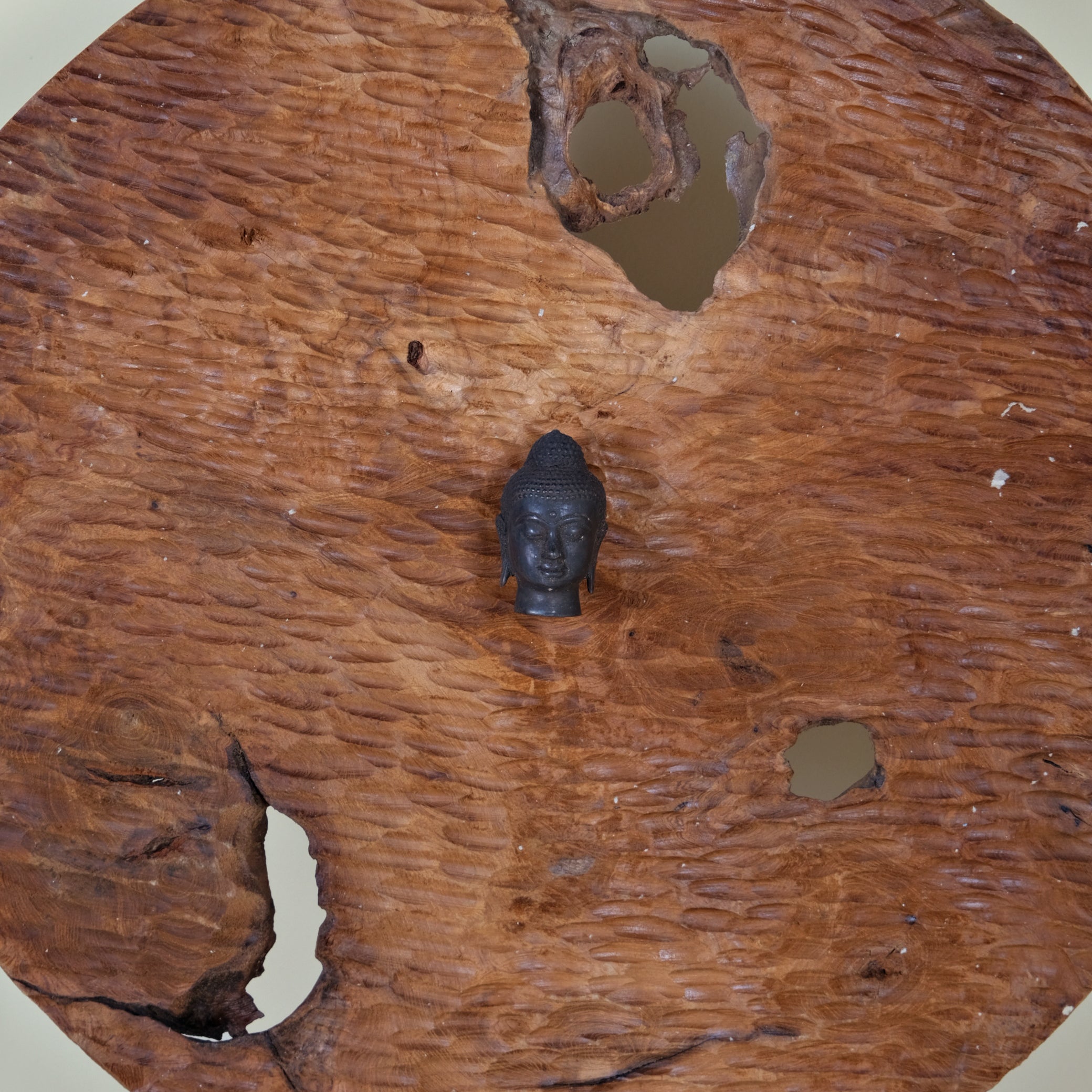 ROUND TEAK PANEL WITH BUDDHA IN THE MIDDLE