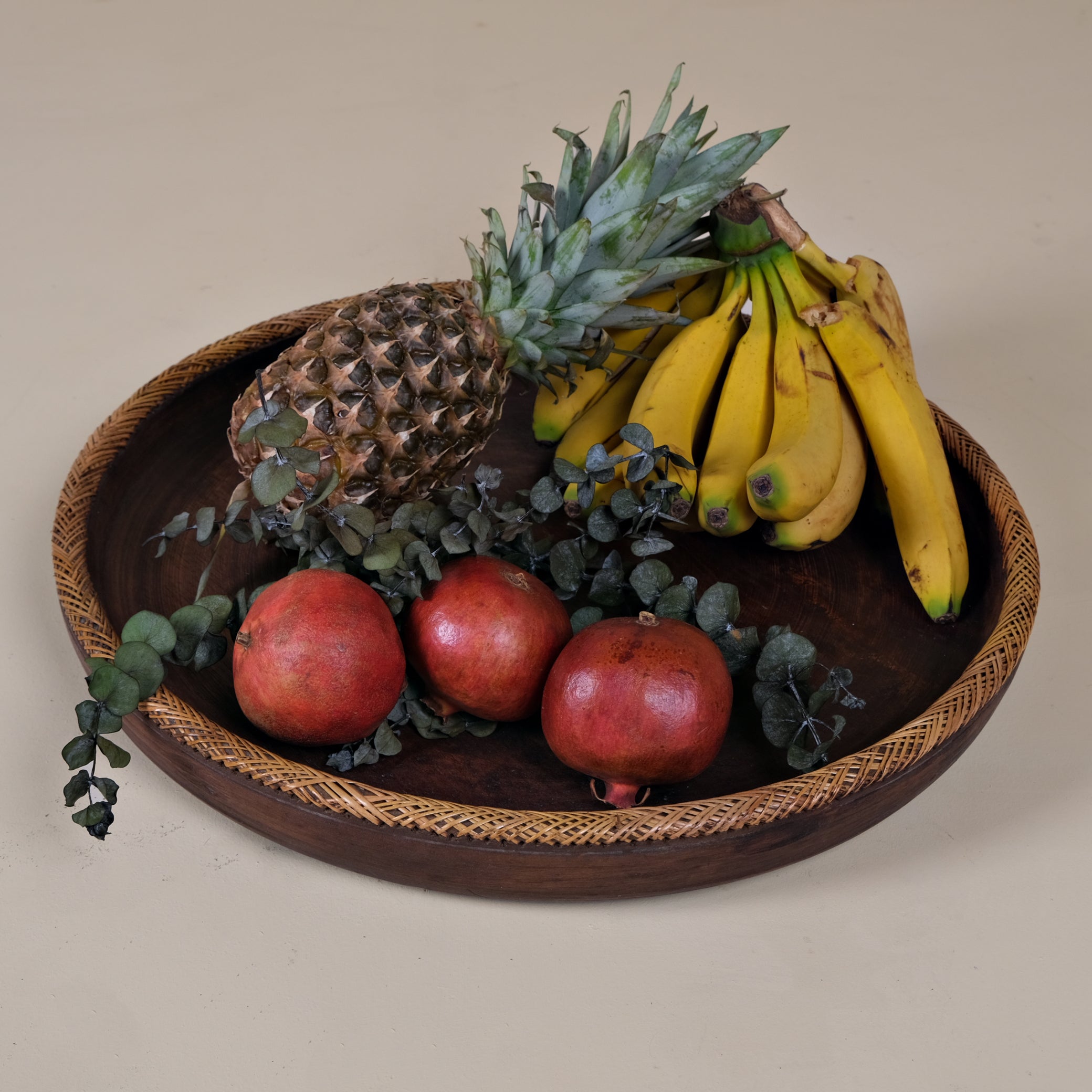 LARGE KNITTED RATTAN WOOD TRAY