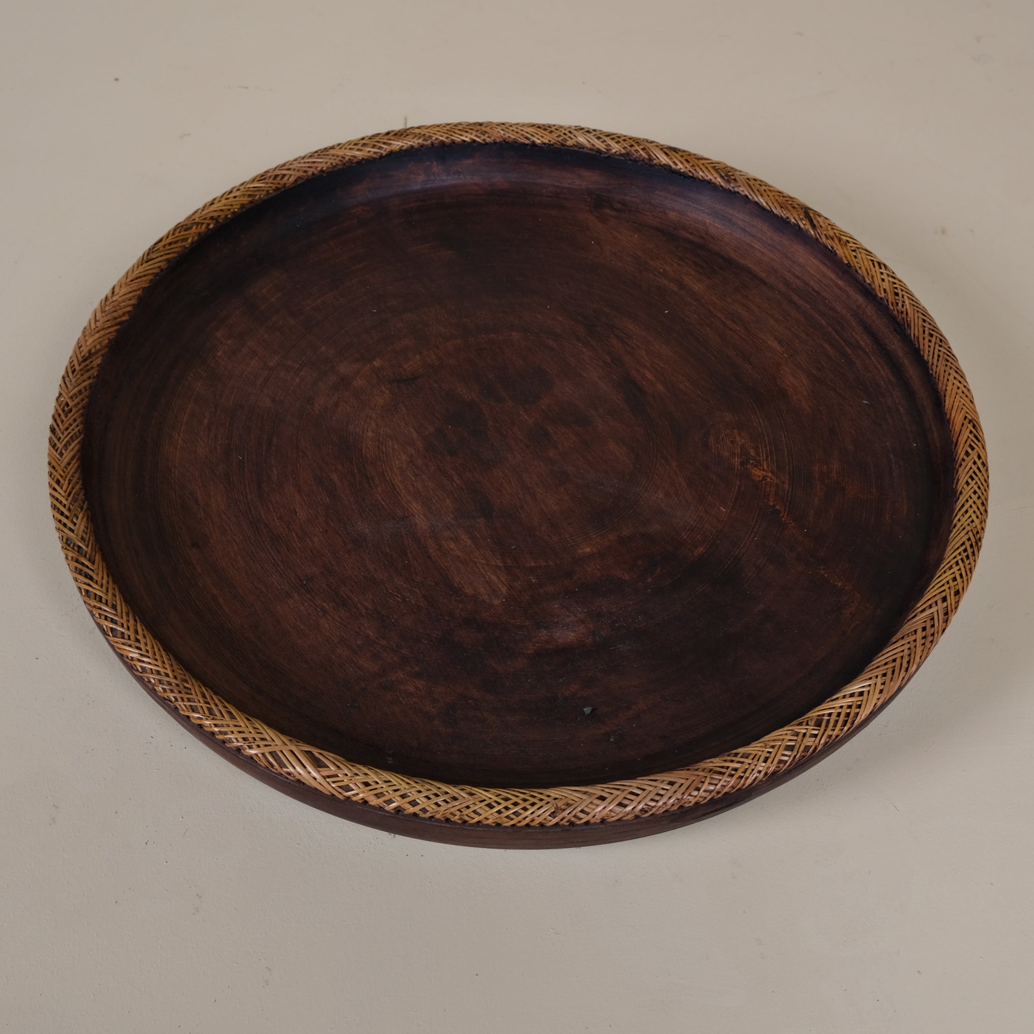 LARGE KNITTED RATTAN WOOD TRAY
