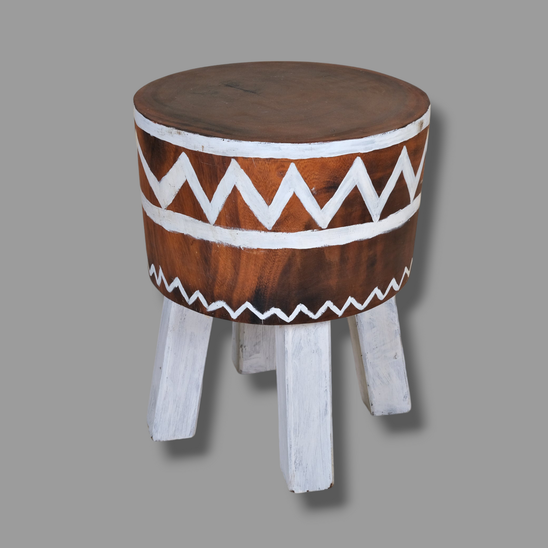 TEAK AFRICAN PATTERNED STOOL