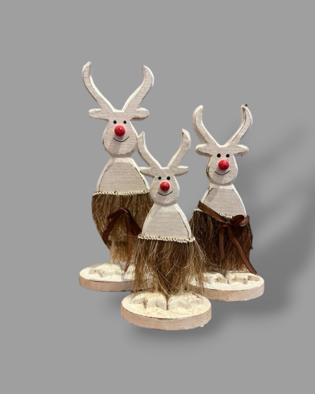 SET OF THREE WHITE SANTA DEER TRINKETS