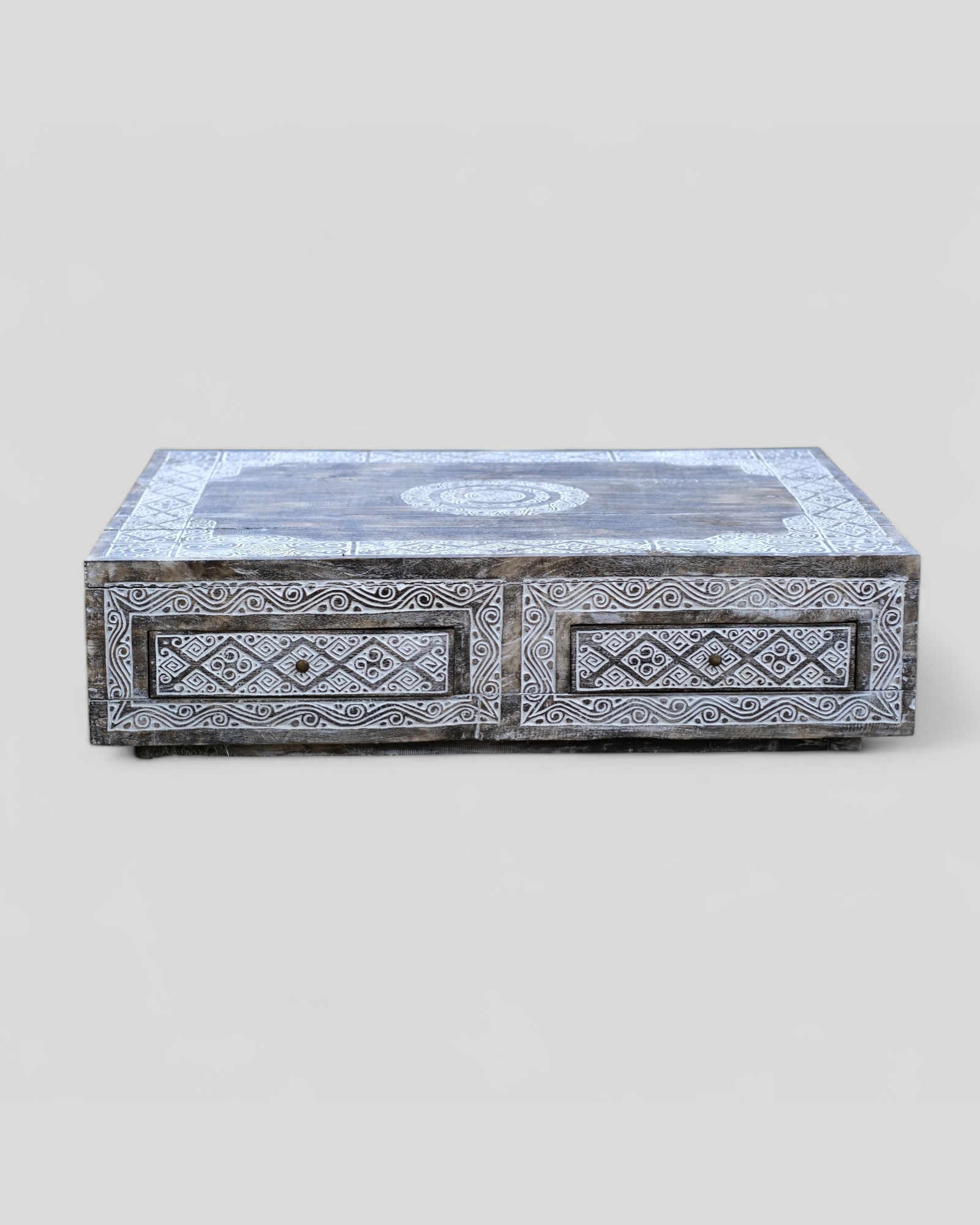 CARVED COFFEE TABLE WITH DRAWERS