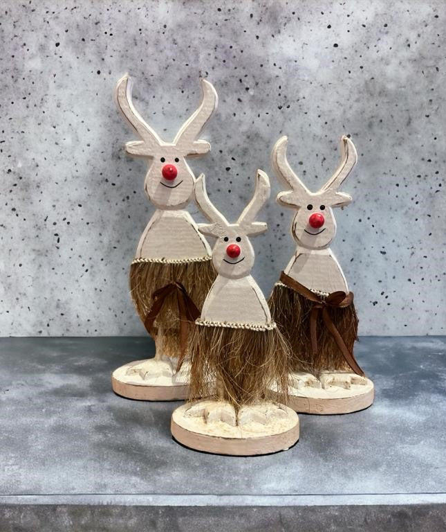 SET OF THREE WHITE SANTA DEER TRINKETS