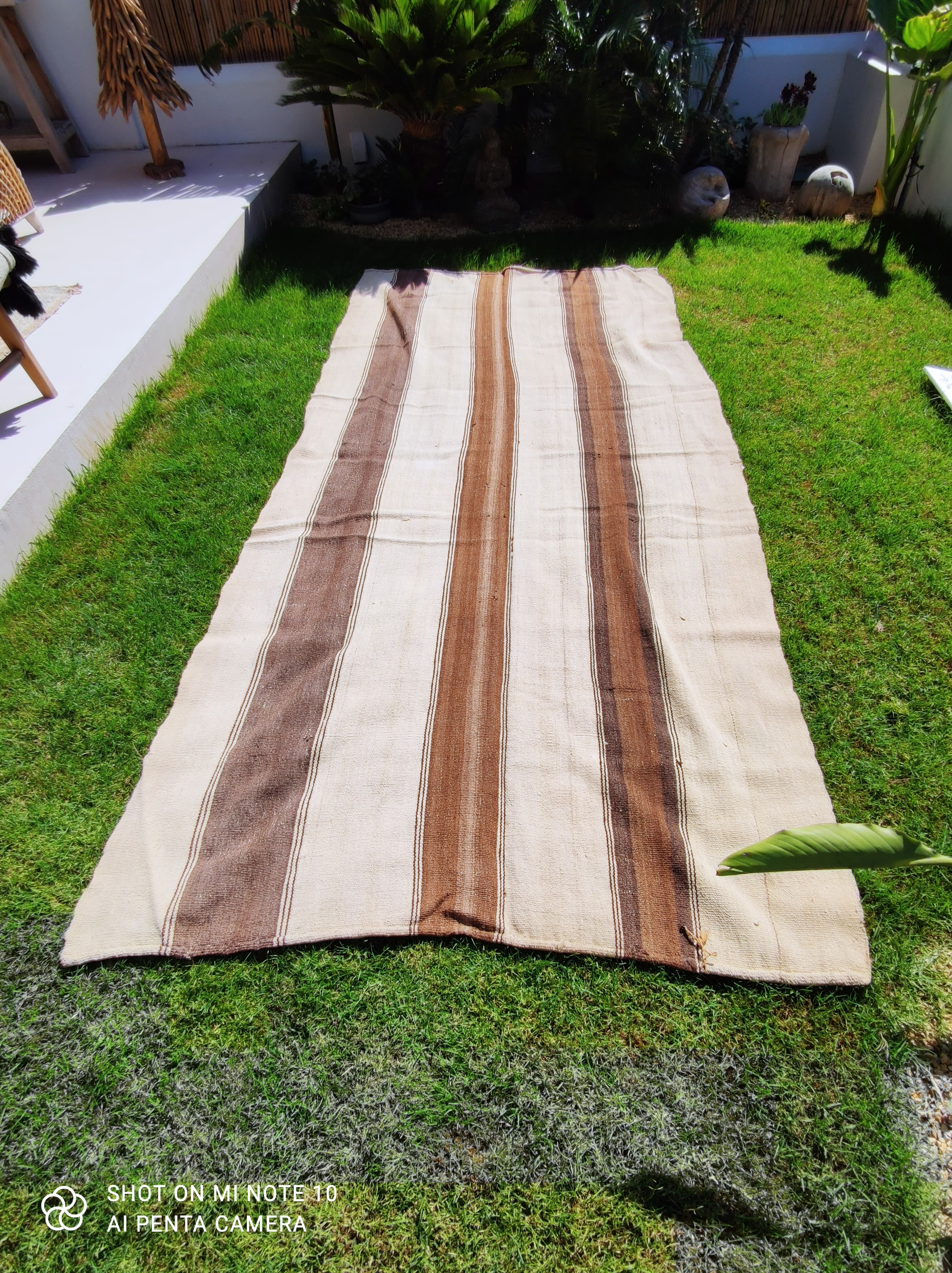 EL DOKUMA KAHVE ÇİZGİLİ KİLİM