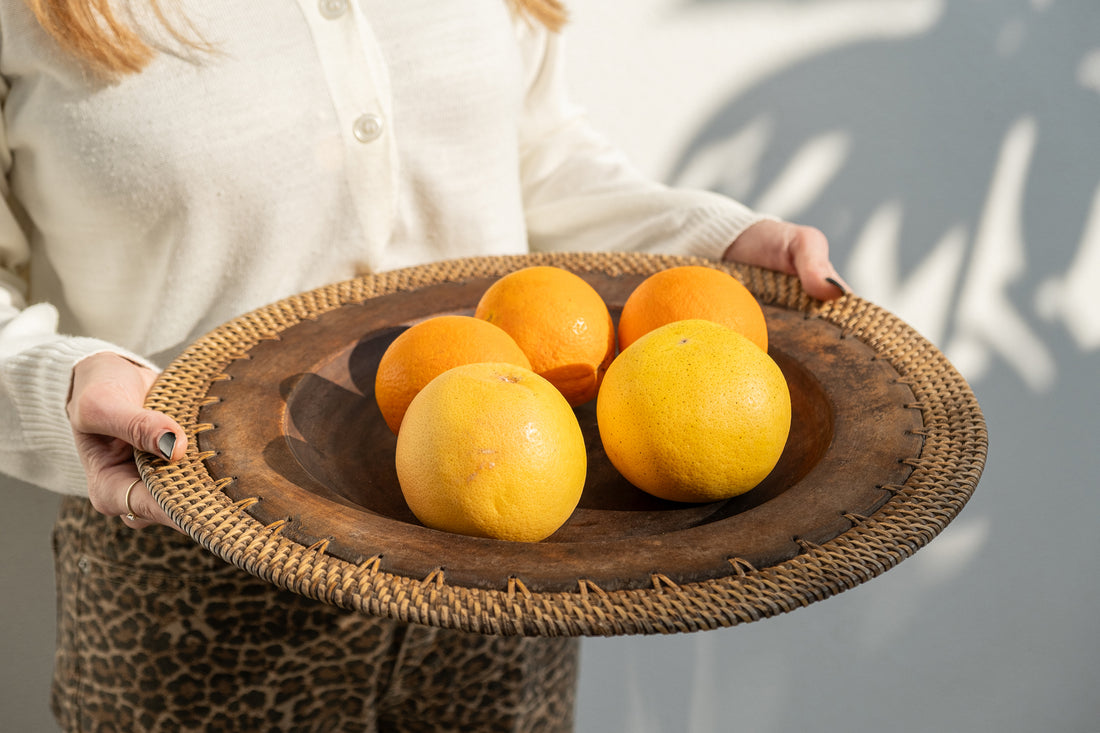 ÖRME RATTAN KOYU AĞAÇ TEPSİ